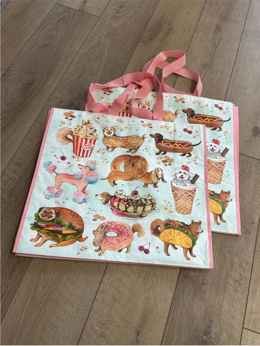 Homegoods TJMaxx Marshalls Viral Dog Junk Food Shopper Tote Bags Set of 2 NWOT